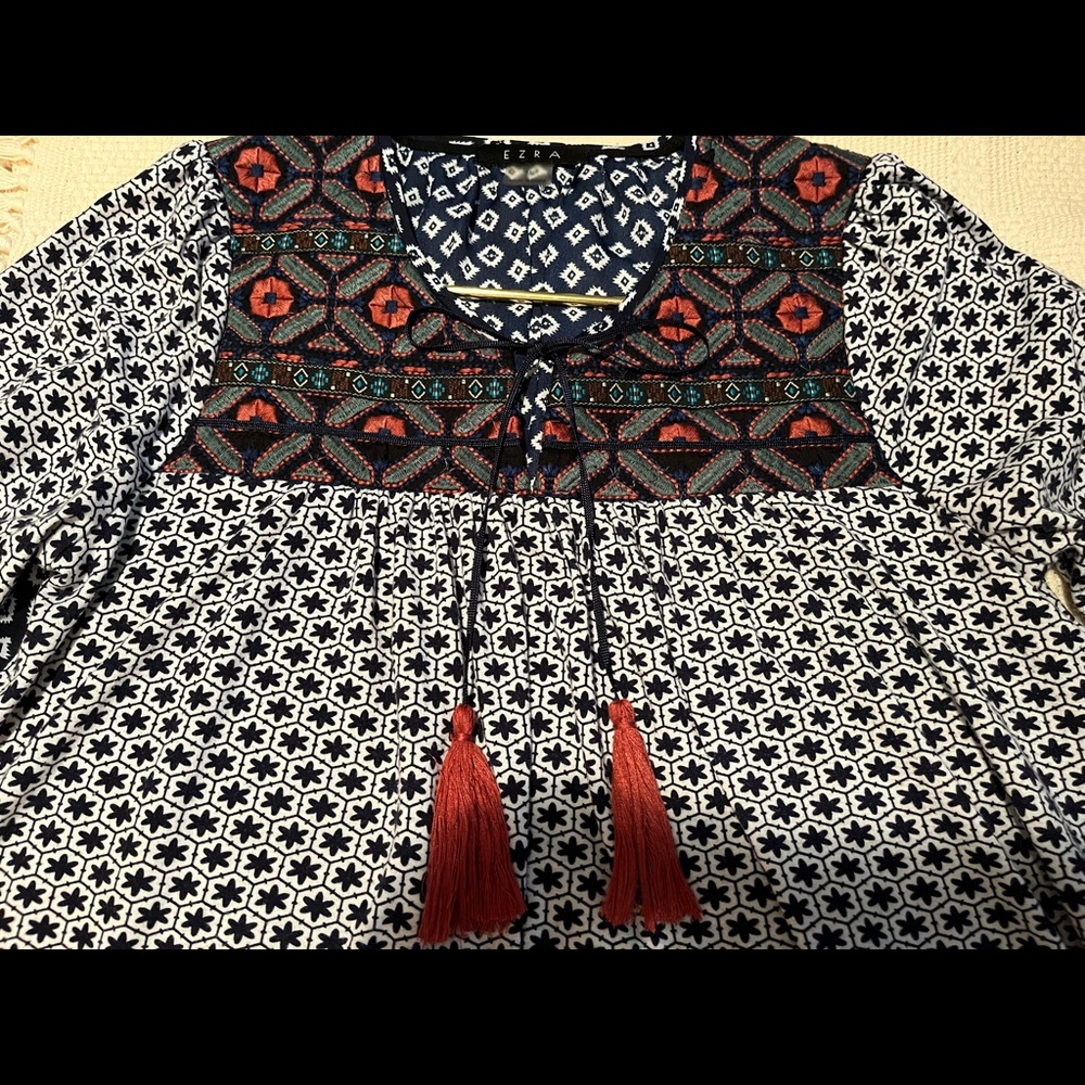Embroidered Top with Tassel Ties